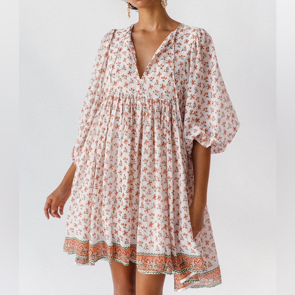Daughters of India - Kyra Mini Dress in Coral